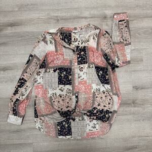 Westport Womens XL Pink Floral Boho Long Sleeve Button Up Blouse Top